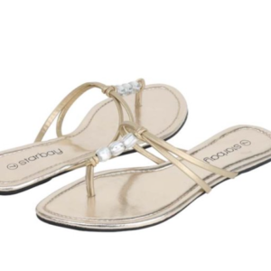 Women's Beaded Gold Sandals Flats Thong Flip Flop