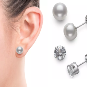 2-Pc. Set Cultured Freshwater Pearl & Lab-Created White Sapphire Stud Earrings in Sterling Silver