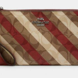 Coach - Large Corner Zip Wristlet Signature Canvas With Diagonal Stripe Print