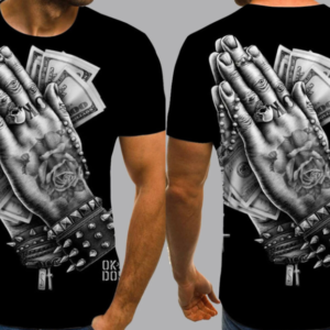 Men Street O Neck Print Black T-shirt