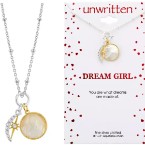 Moon & Star Pendant Yellow Gold Two Tone Fine Plated Silver Necklace, 16" + 2" Extender