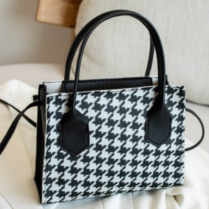 Plaid Print Patchwork Black PU Crossbody Bag