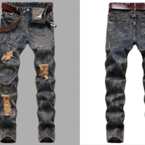 Trendy Tie-dye Patchwork Blue Men Jeans
