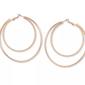 Guess - Gold-Tone Textured Large Double Hoop Earrings