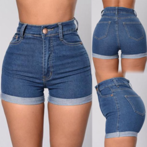 Women Summer Pants Sexy Jeans High Waist Slim Splice Denim Shorts Beach Bottom (NO BO)
